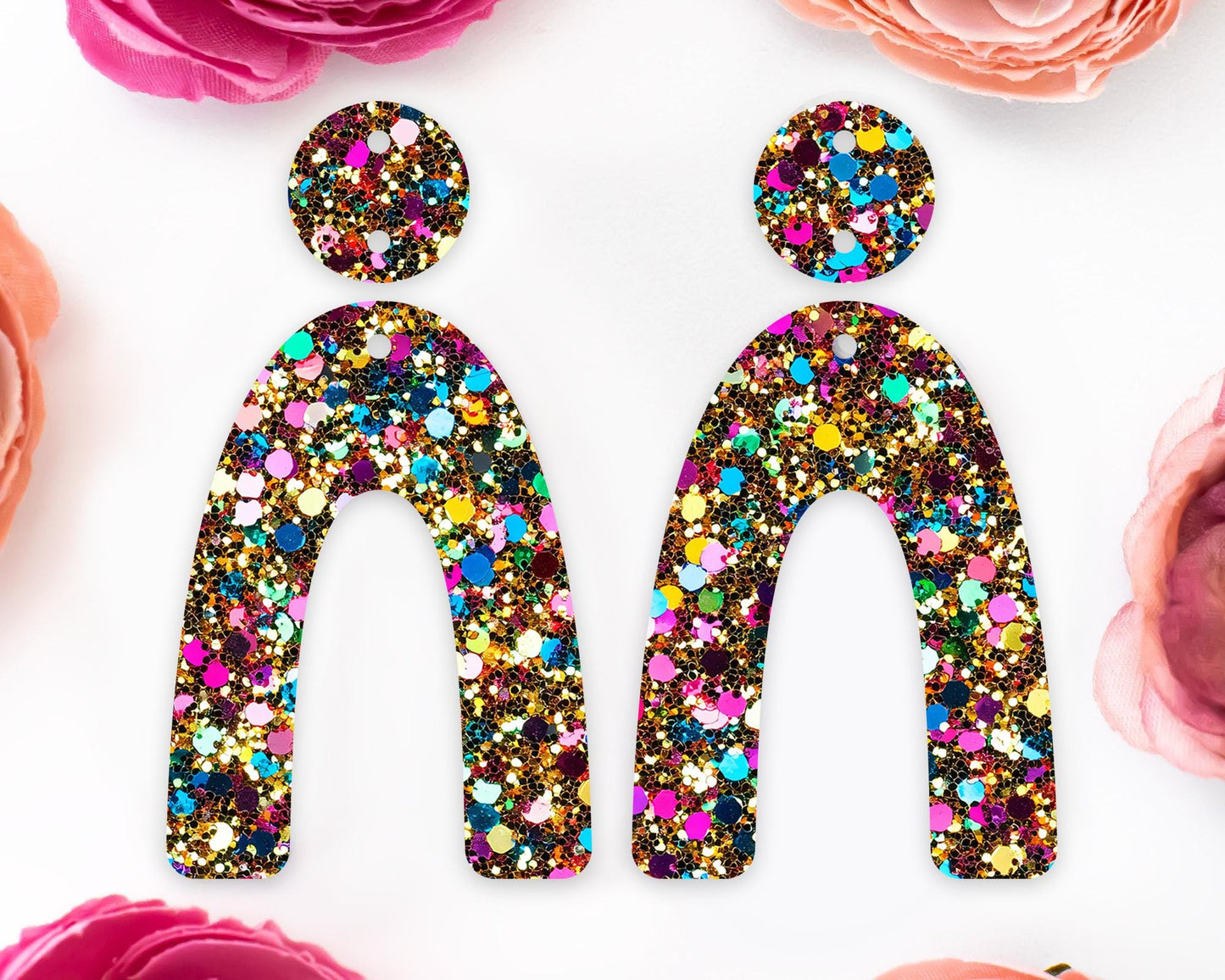 Faux Gold Sequin Arch Earrings Blanks