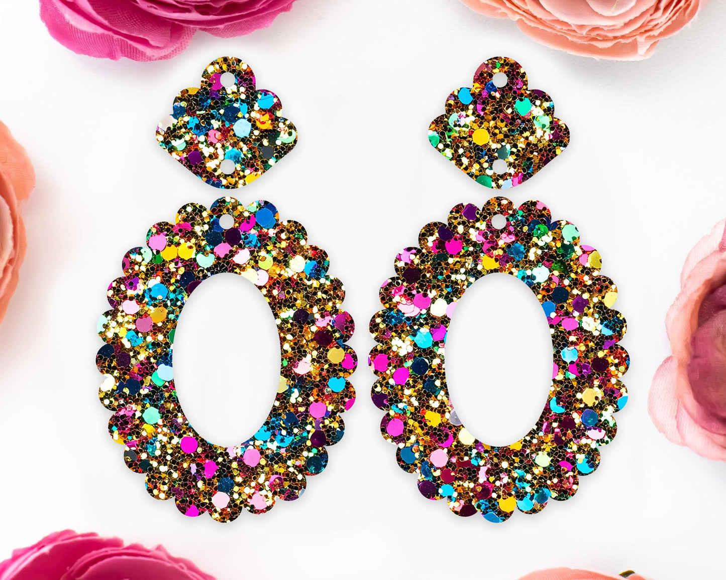 Faux Gold Sequin Scallop Oval Earrings Blanks
