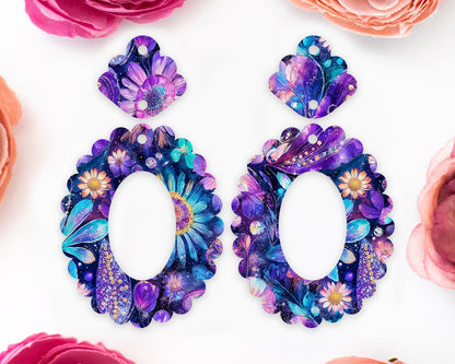 Whimsical Paisley Flowers Scallop Oval Earrings Blanks