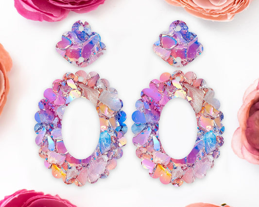 Pastel Geode Scallop Oval Earrings Blanks