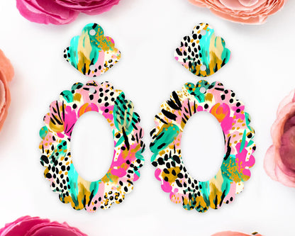 Tropical Animal Print Scallop Oval Earrings Blanks