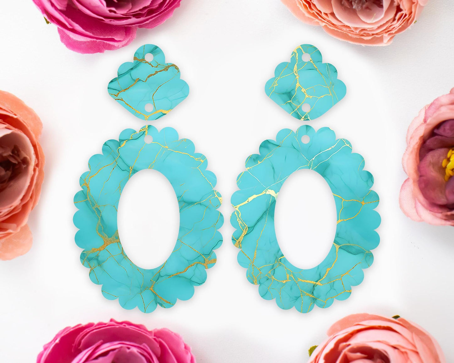 Turquoise Scallop Oval Earrings Blanks