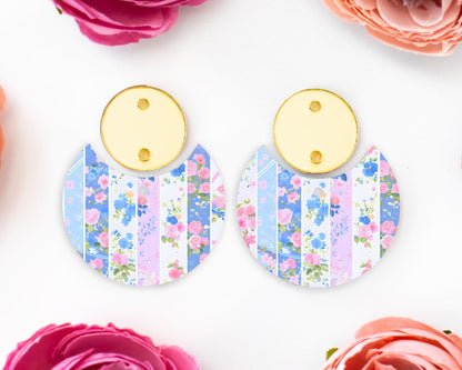 Grandmillennial Flowers Circle Drop Earrings Blanks