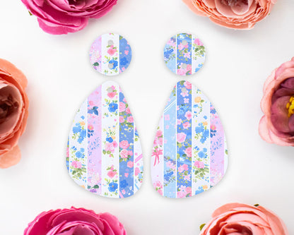 Grandmillennial Flowers Teardrop Earrings Blanks
