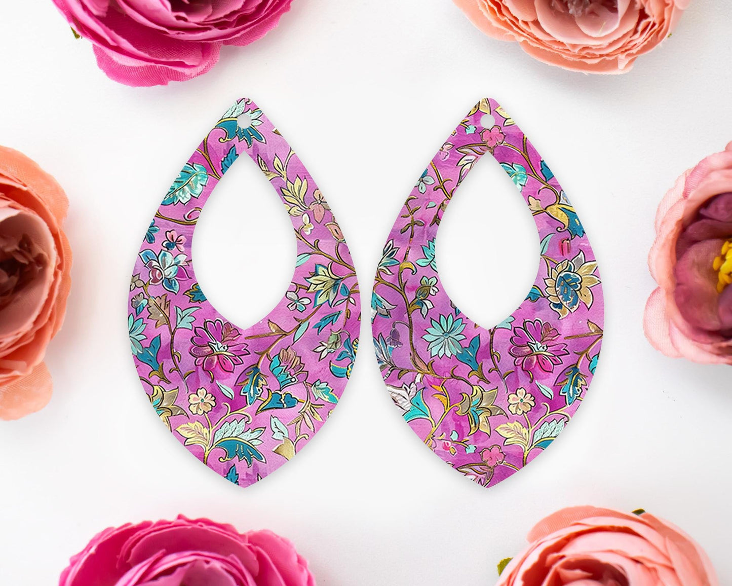 Ornate Flowers Teardrop Earrings Blanks