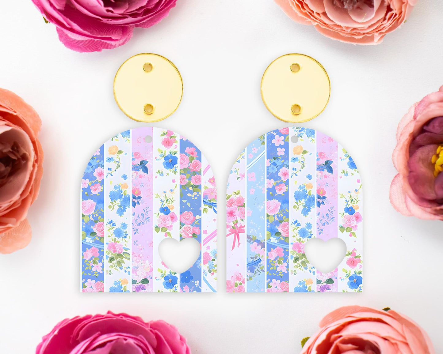 Grandmillennial Flowers Arch Earrings Blanks