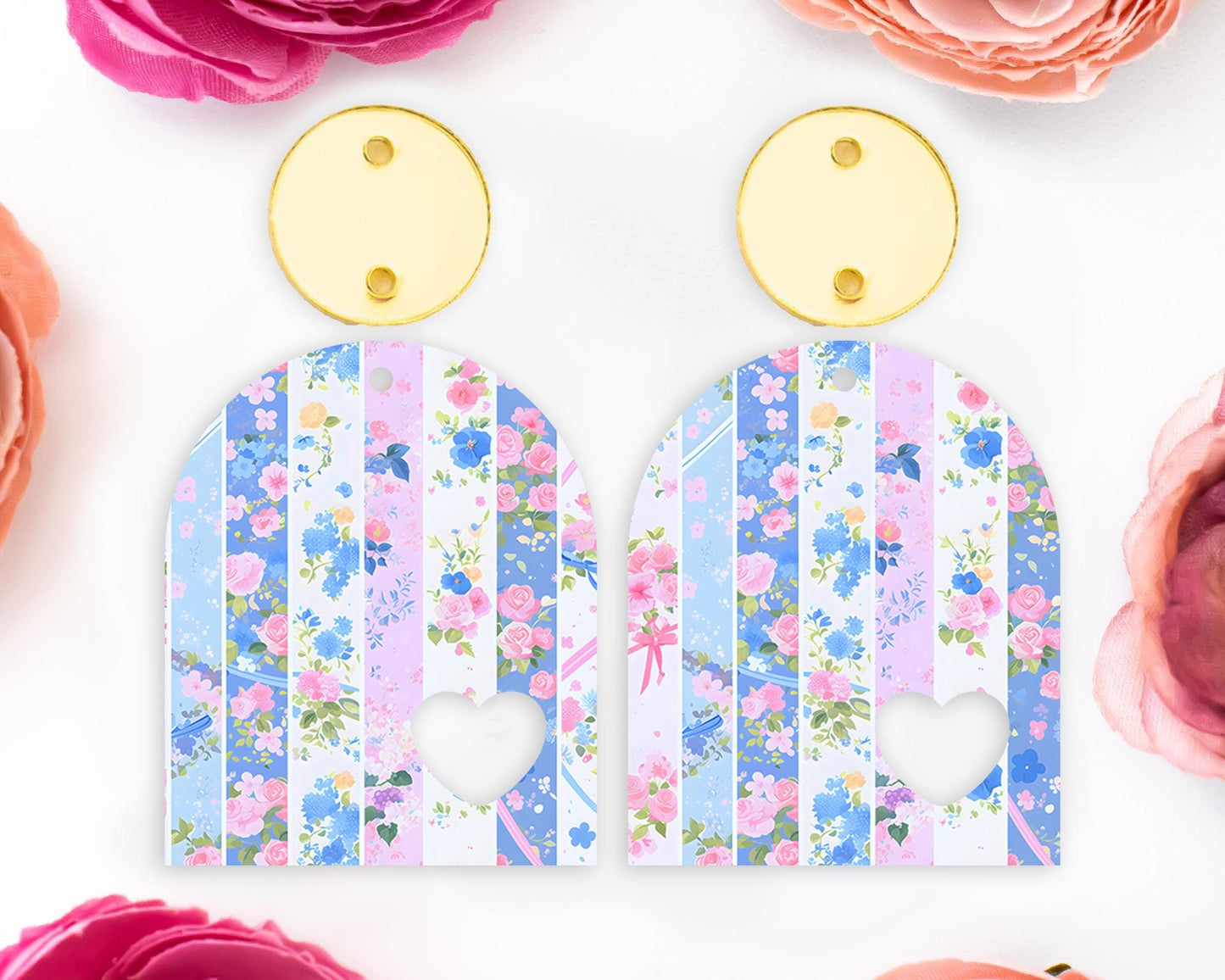 Grandmillennial Flowers Arch Earrings Blanks