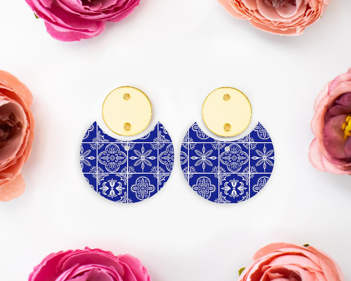 Blue Tile Circle Drop Earrings Blanks