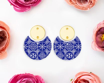 Blue Tile Circle Drop Earrings Blanks