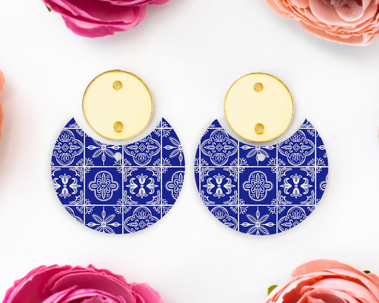 Blue Tile Circle Drop Earrings Blanks
