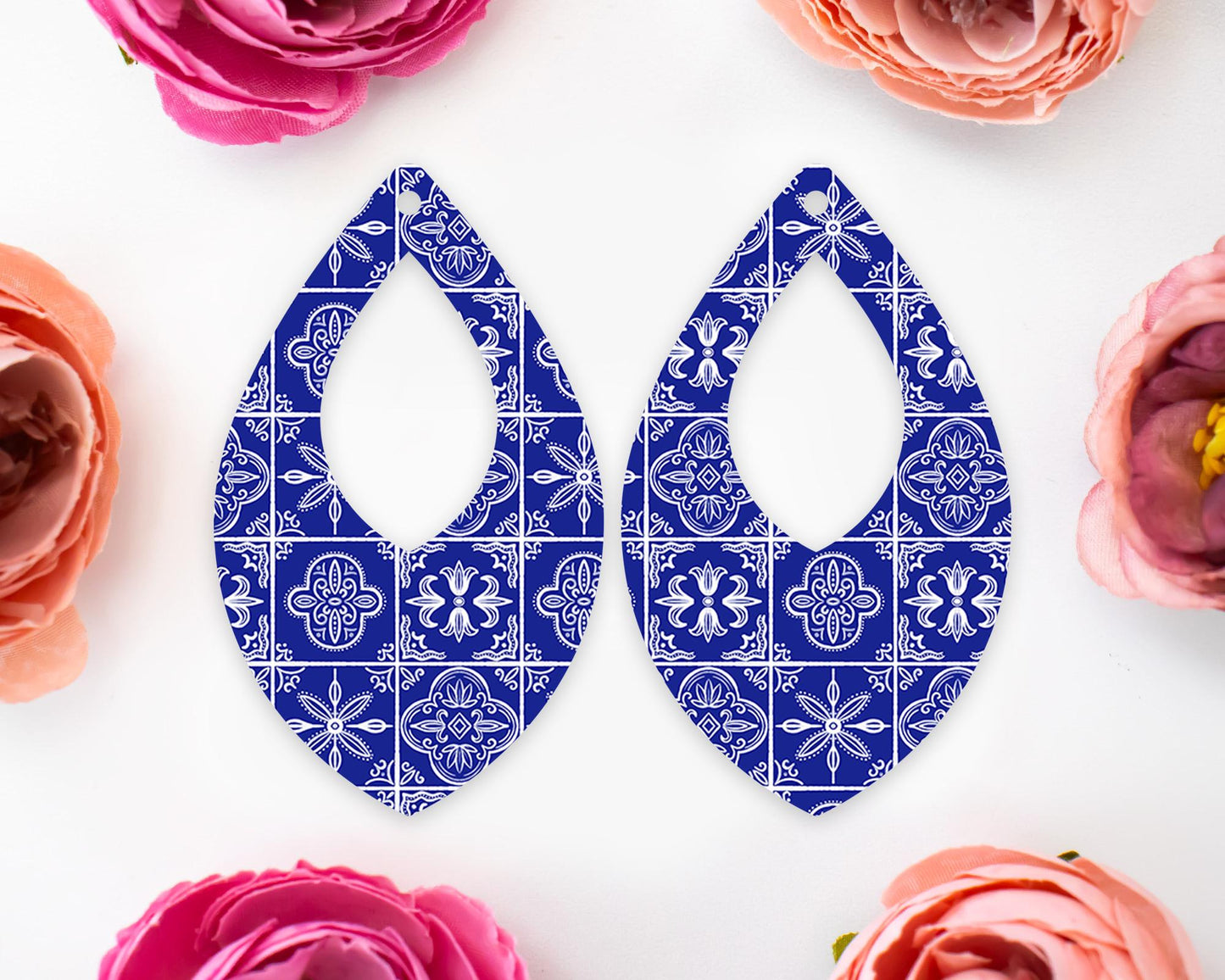 Blue Tile Diamond Teardrop Earrings Blanks