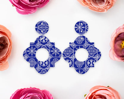 Blue Tile Geometric Earrings Blanks