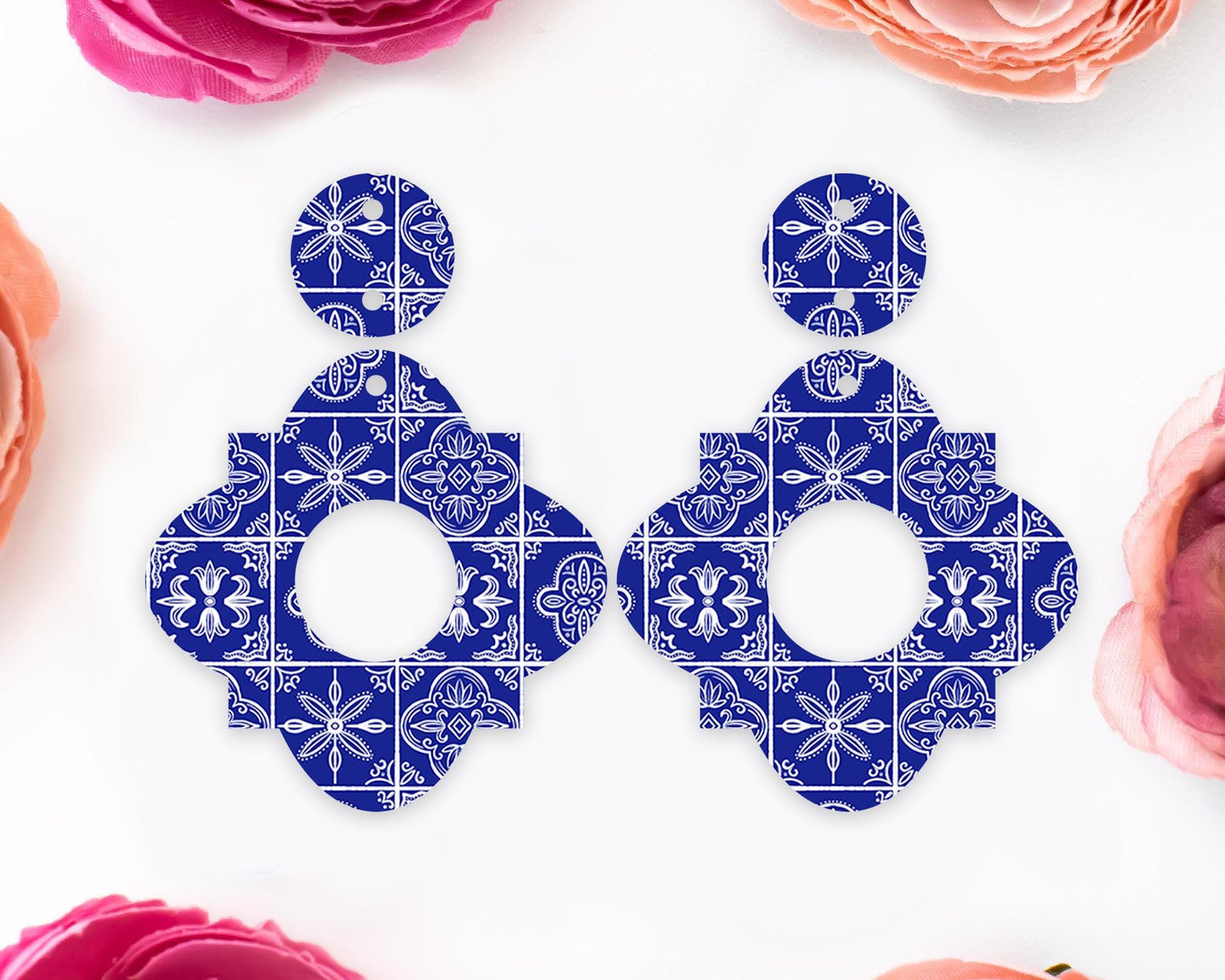Blue Tile Geometric Earrings Blanks