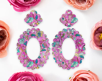 Ornate Flowers Scallop Oval Earrings Blanks