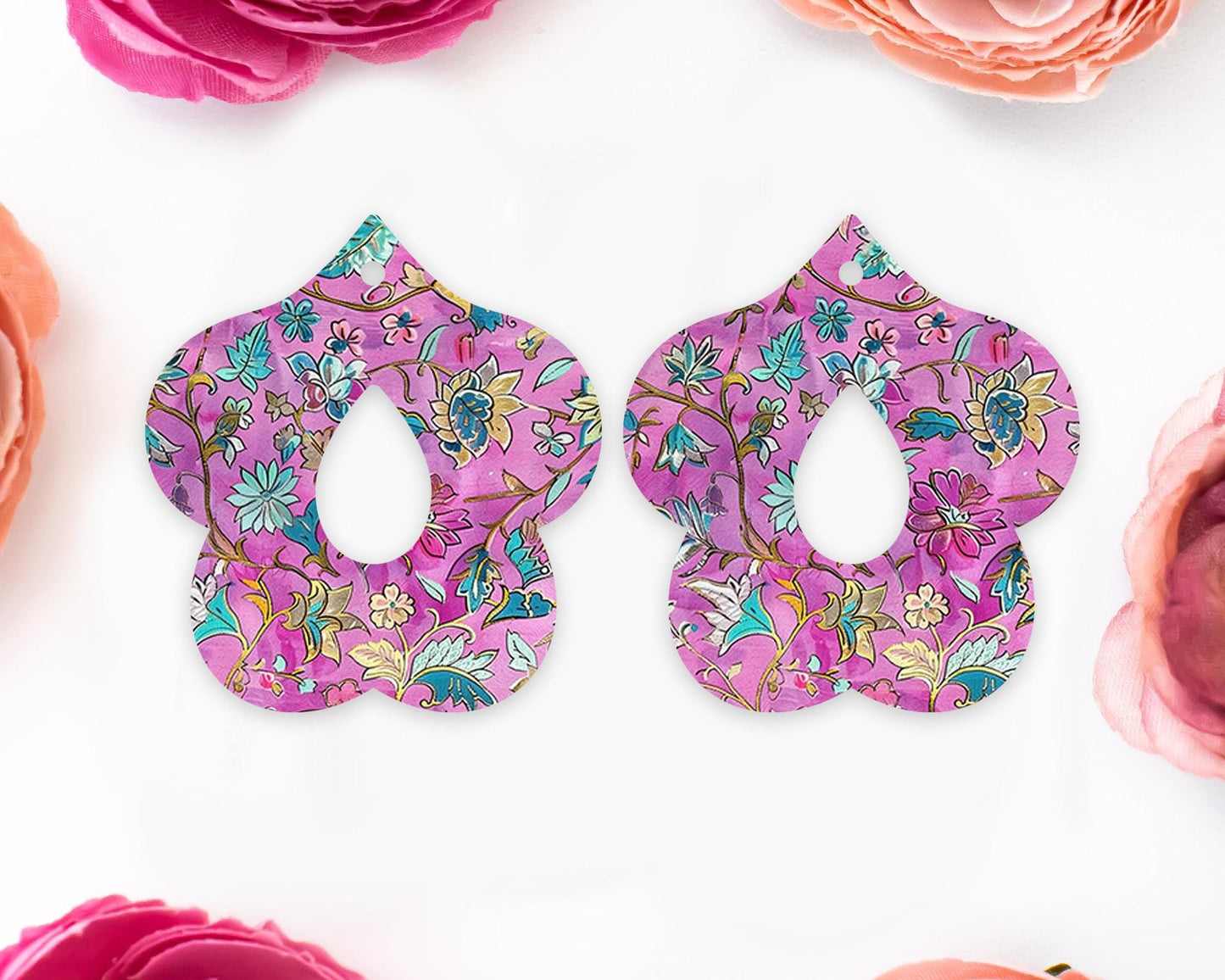 Ornate Flowers Petal Teardrop Earrings Blanks