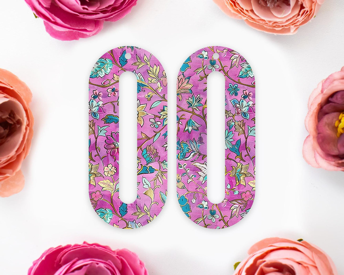 Ornate Flowers Elongated Oval Earrings Blanks