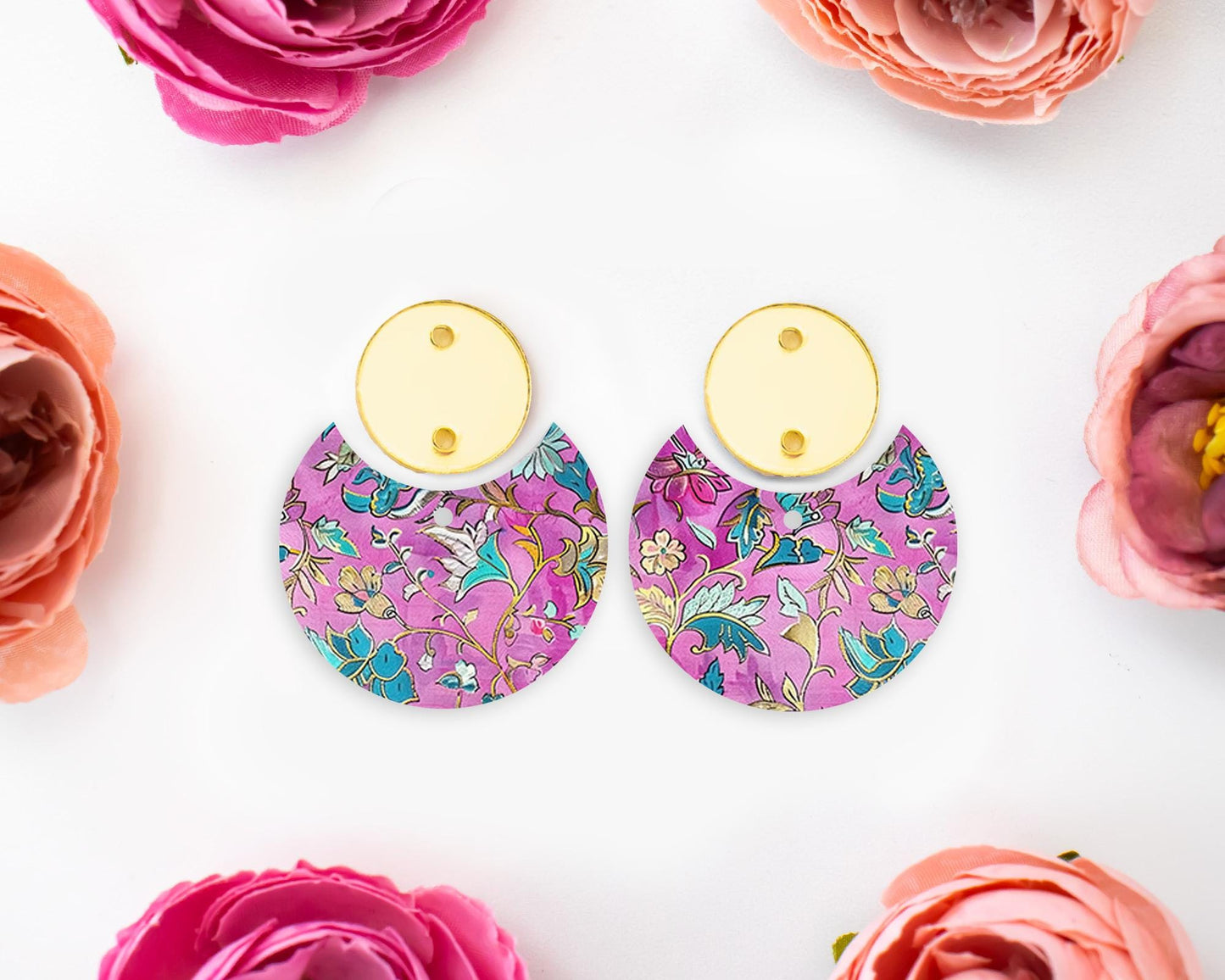 Ornate Flowers Circle Drop Earrings Blanks