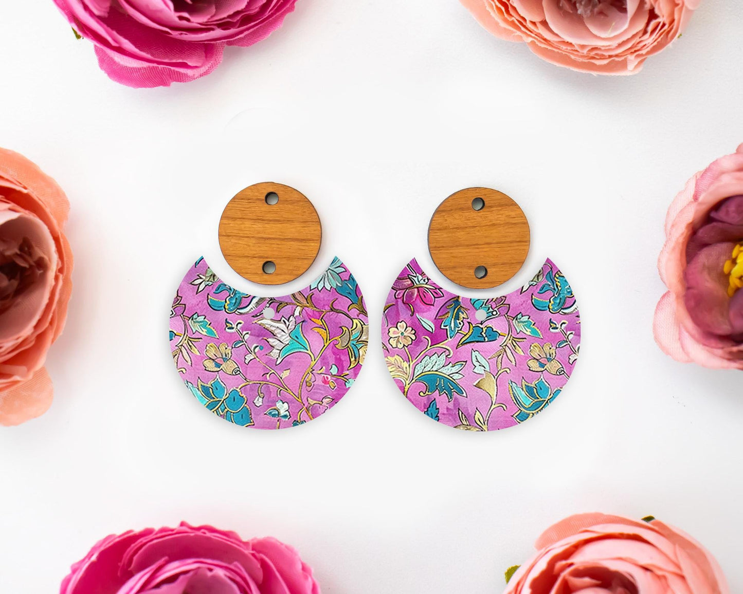 Ornate Flowers Circle Drop Earrings Blanks