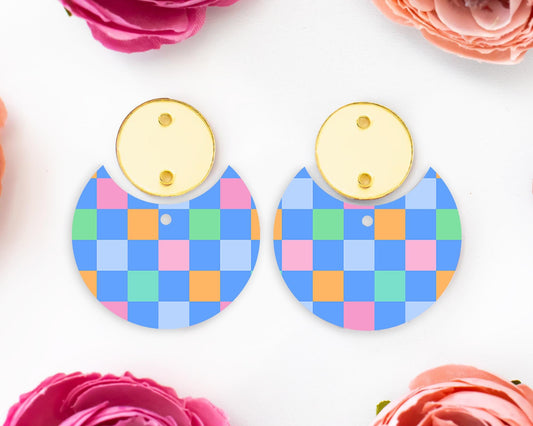 Bright Checkered Circle Drop Earrings Blanks
