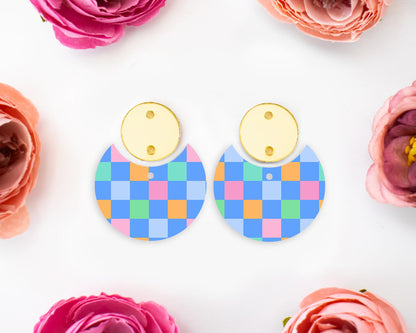 Bright Checkered Circle Drop Earrings Blanks