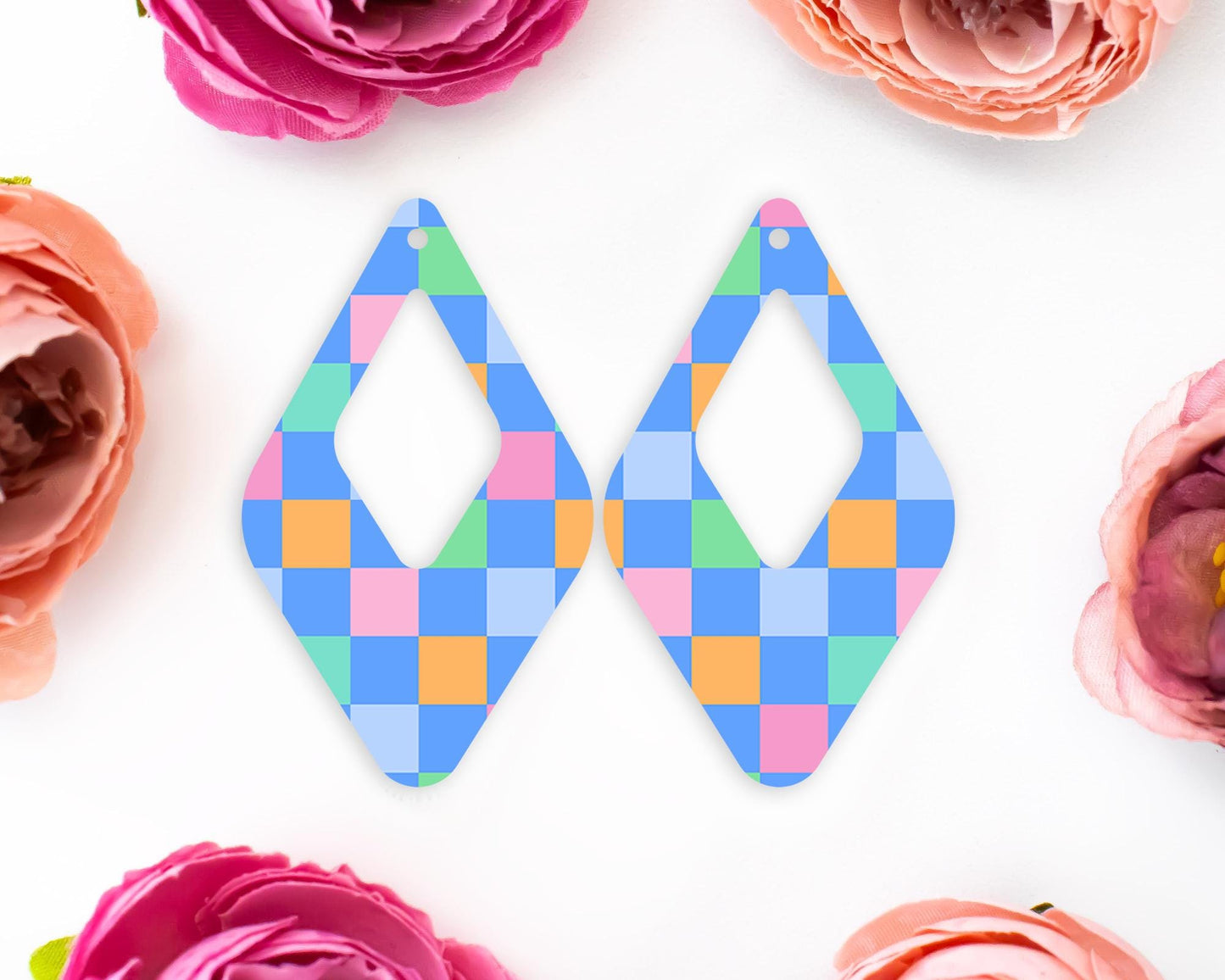 Bright Checkered Diamond Teardrop Earrings Blanks
