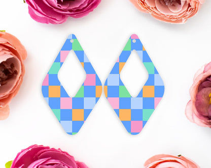 Bright Checkered Diamond Teardrop Earrings Blanks