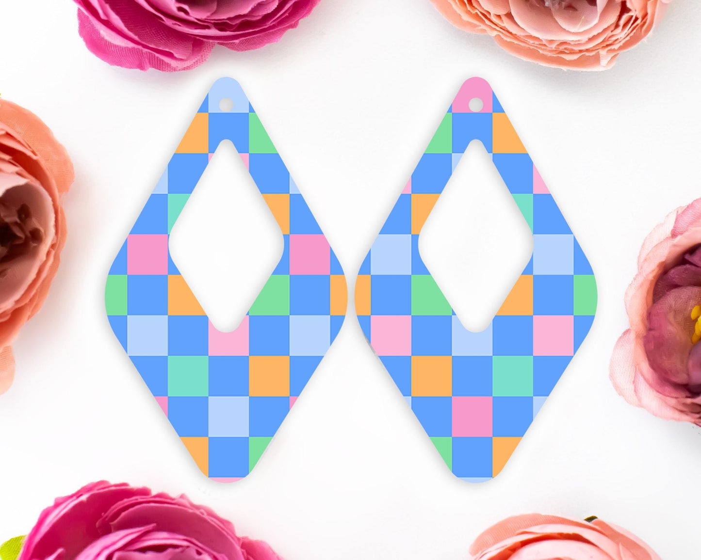 Bright Checkered Diamond Teardrop Earrings Blanks