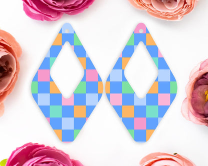 Bright Checkered Diamond Teardrop Earrings Blanks