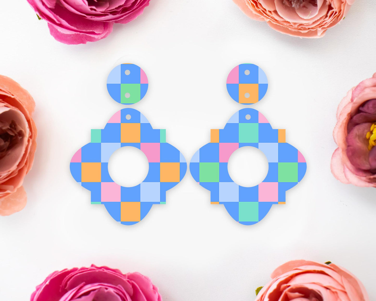 Bright Checkered Geometric Earrings Blanks