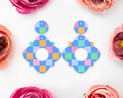 Bright Checkered Geometric Earrings Blanks