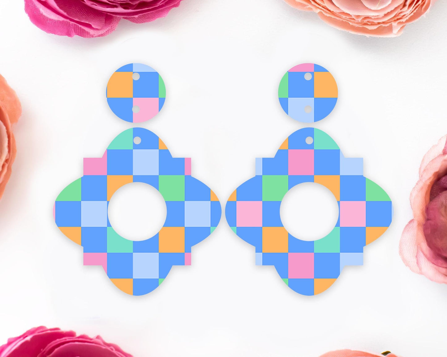 Bright Checkered Geometric Earrings Blanks