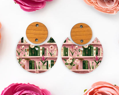 Pink Books Pattern Circle Drop Earring Blanks