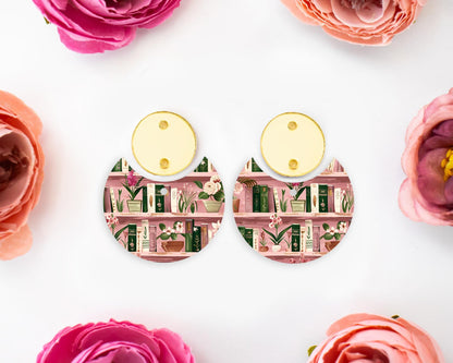 Pink Books Circle Drop Earring Blanks