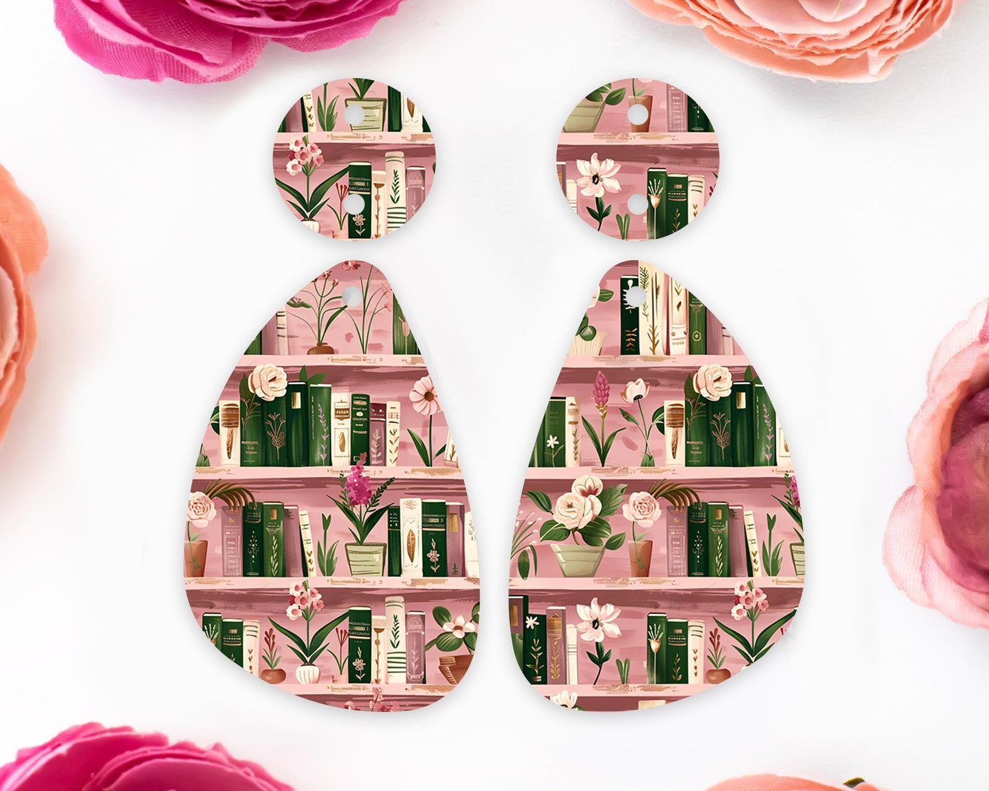 Pink Books Teardrop Earring Blanks
