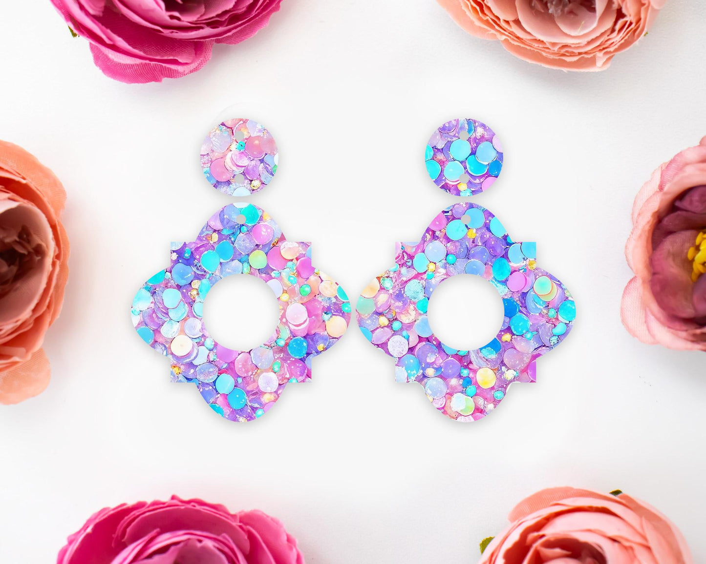 Pastel Confetti Sequins Geometric Earrings Blanks
