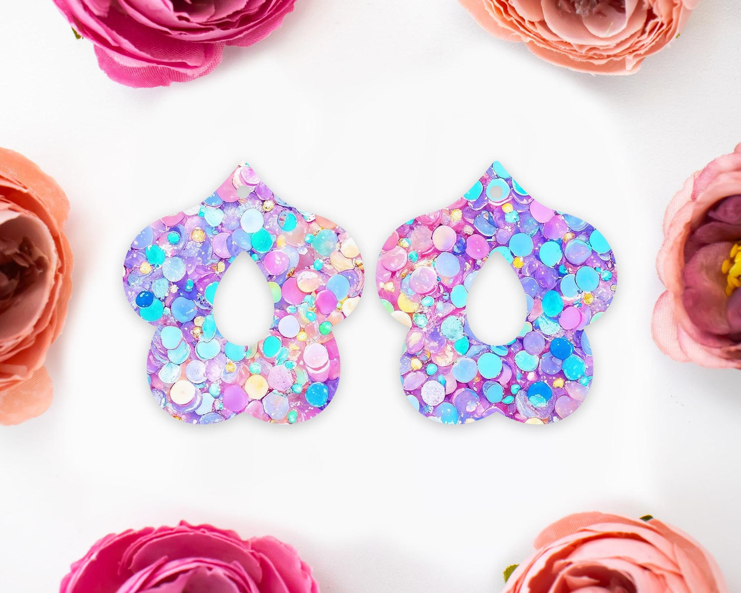 Pastel Confetti Sequins Petal Teardrop Earrings Blanks
