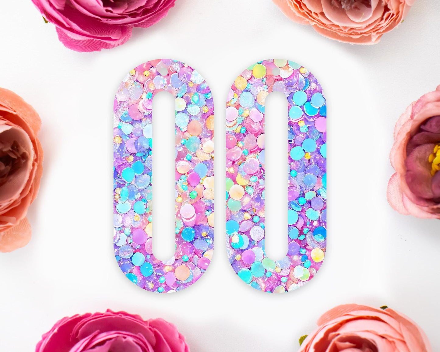 Pastel Confetti Sequins Elongated Oval Earrings Blanks
