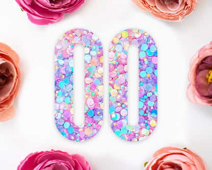 Pastel Confetti Sequins Elongated Oval Earrings Blanks