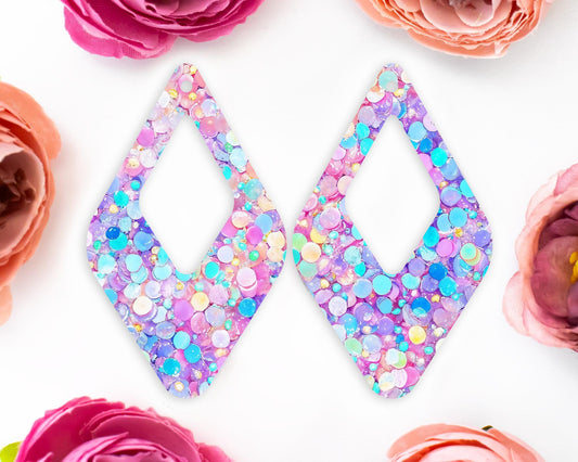 Pastel Confetti Sequins Diamond Teardrop Earrings Blanks