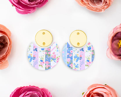 Grandmillennial Flowers Circle Drop Earrings Blanks