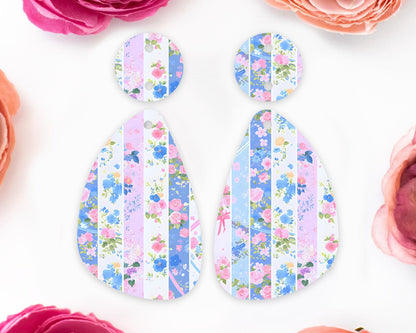 Grandmillennial Flowers Teardrop Earrings Blanks