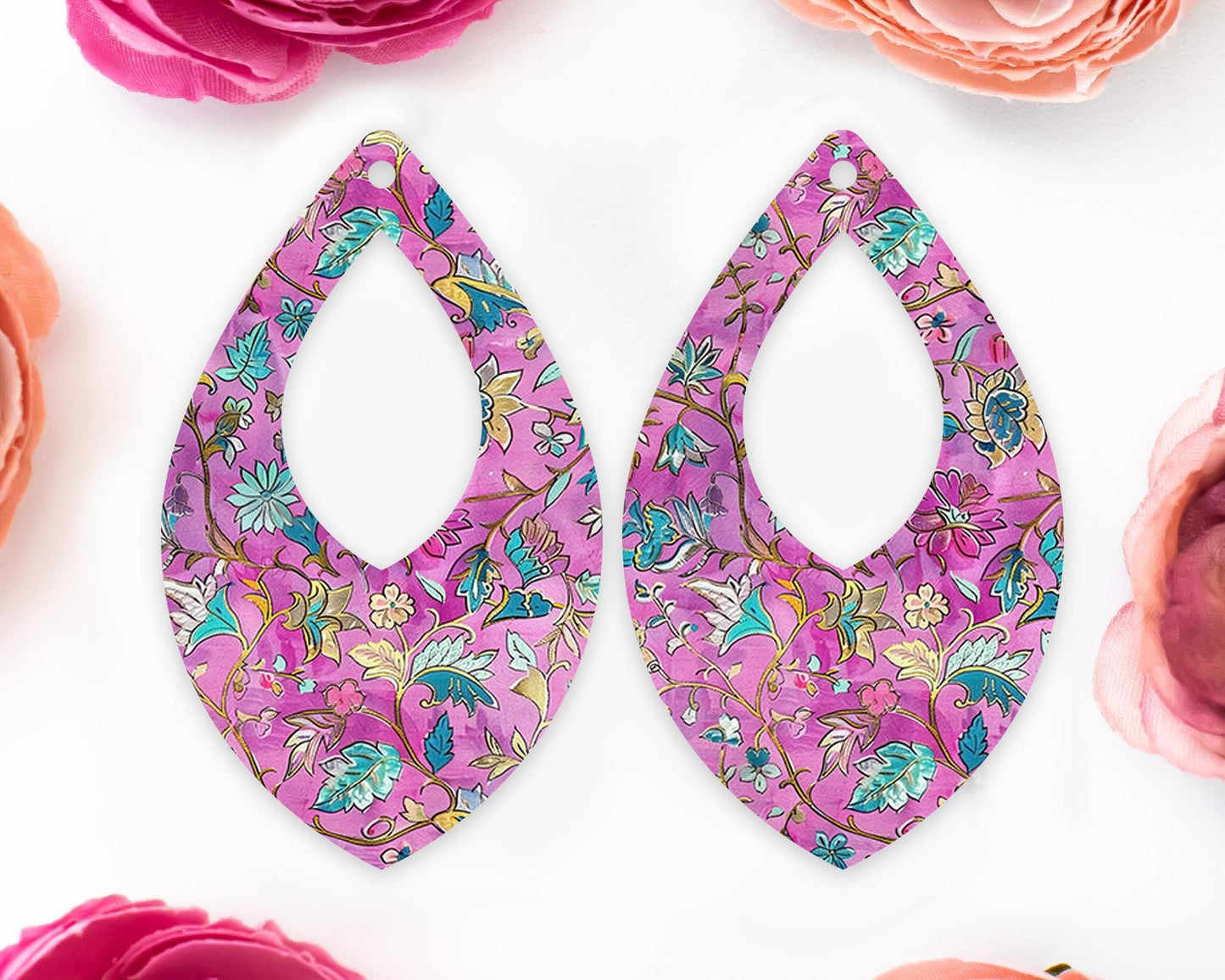 Ornate Flowers Teardrop Earrings Blanks