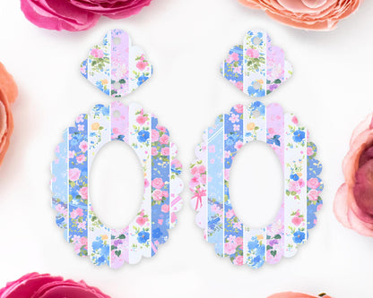 Grandmillennial Flowers Scallop Oval Earrings Blanks