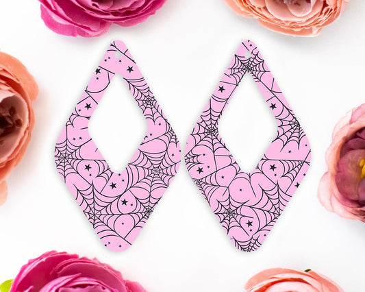 Pink Spider Webs Halloween Diamond Teardrop Earrings Blanks