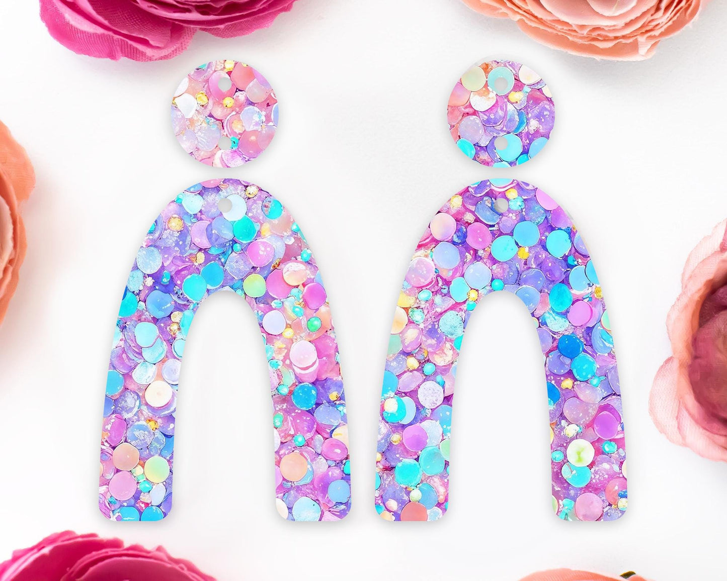 Pastel Confetti Sequins Arch Earrings Blanks