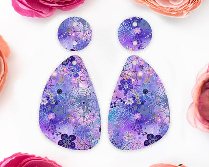 Floral Spider Web Halloween Teardrop Earrings Blanks