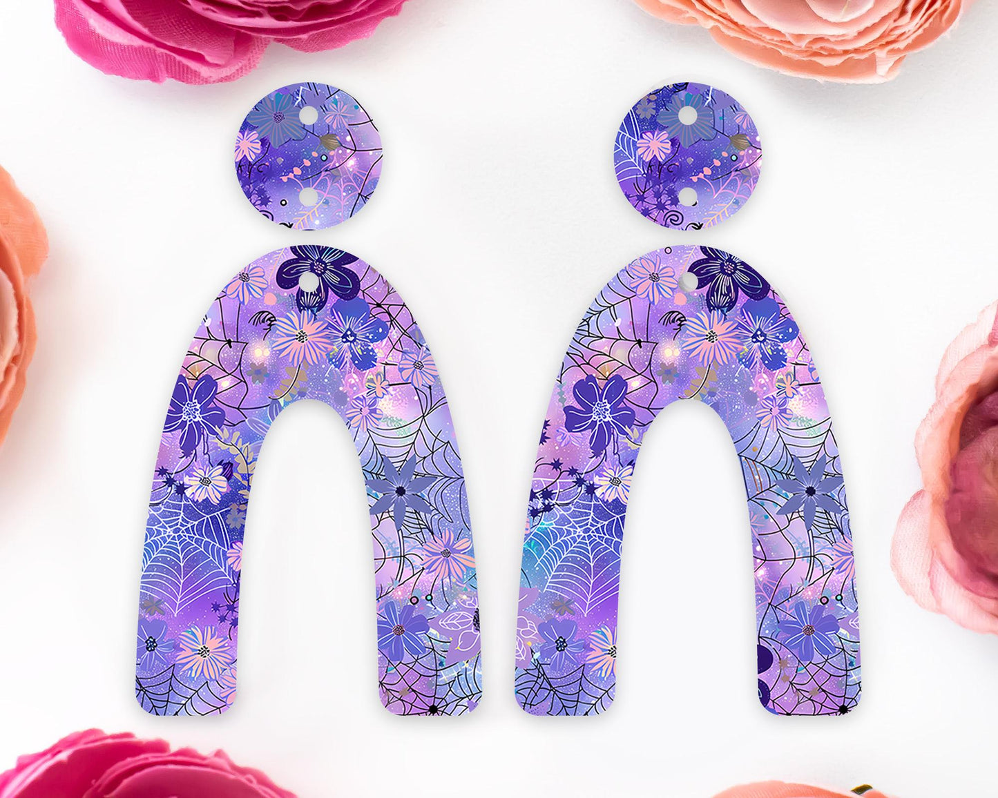 Floral Spider Web Halloween Arch Earrings Blanks