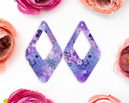 Floral Spider Web Halloween Diamond Teardrop Earrings Blanks