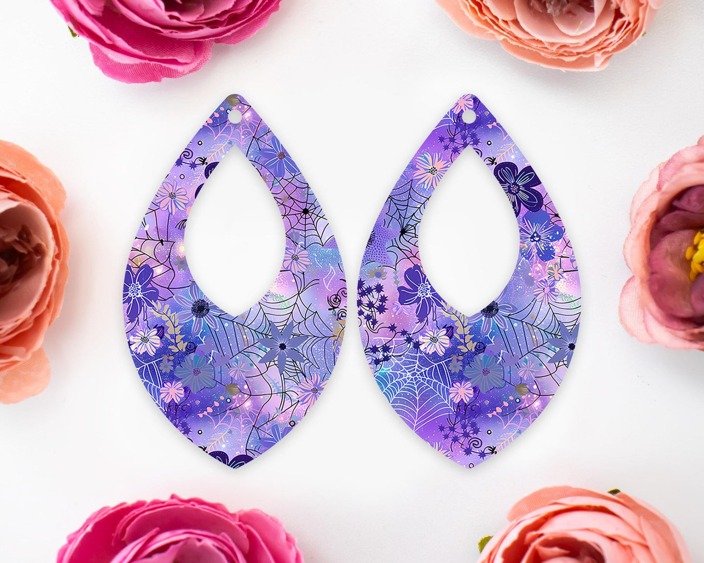 Spider Web Halloween Diamond Teardrop Earrings Blanks