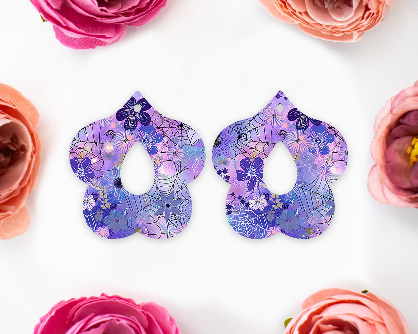 Floral Spider Web Halloween Teardrop Earrings Blanks